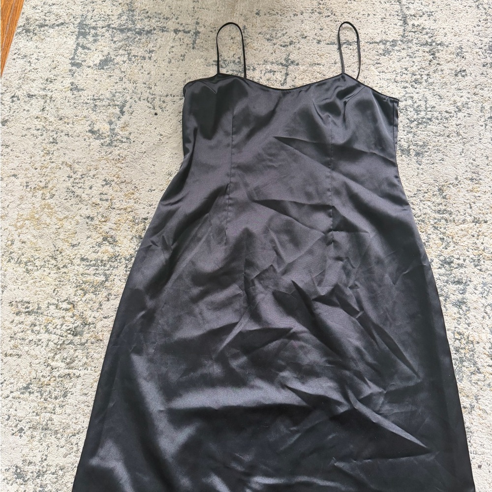 Teri Jon Black Satin Slip Chemise with Adjustable Straps
